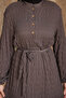 Anthracite Elastic Sleeves Buttoned Waist Tie-Detail Gofre Dress - 4