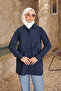 Navy Blue Buttoned Front Detailed Tunic in Terry Cotton - 4