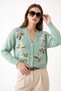 Floral Motif Sequin Detailed Cardigan - Water Green