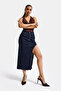 Women's Indigo Selvedge 7S6-50 Maxi Side Slit Detailed Design L Stretch Fabric Fabric D Denim Skirt - 2