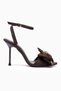 Women's Satin Heeled Shoes Ankle Strap Bow Detail Stone Stylish Evening Dress Sandals Rosina Brown - 2
