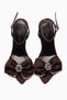 Women's Satin Heeled Shoes Ankle Strap Bow Detail Stone Stylish Evening Dress Sandals Rosina Brown - 5