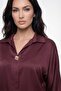 Women's Burgundy Summer Dress with Belt Accessories Satin Top and Bottom Set - 3