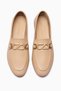 Women's Genuine Leather Ballet Flats Metal Accessory Detail Loafers Sorina Nude - 4
