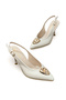 Women's Stiletto Beige Pointed Toe Medium Heel Gold Buckled New Season C2286 - 8