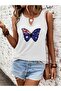 Women's Butterfly Printed Half V-Neck Sleeveless Regular Fit Casual T-Shirt