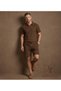 Ottoman Polo Collar Patched T-Shirt and Shorts - %100 Cotton Short Sleeve Summer 2-Piece Set - Casual Wear