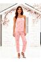 Pink Color Cherry Patterned Lace Detail Bamboo Fabric Soft Women's Pajama Set