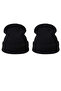 Black Double Unisex Folded Knitwear Plain Beret - 2