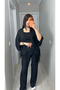 Black Patterned 2-Piece Women's Set – Stylish Kimono & Pants Combination - 2