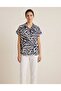 Women's Navy Blue White Patterned Short Sleeve Shirt – Zebra Pattern, Relaxed Fit Summer Blouse - 2