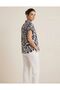 Women's Navy Blue White Patterned Short Sleeve Shirt – Zebra Pattern, Relaxed Fit Summer Blouse - 3