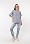 Horizon Embroidered Gray Cotton Oversize Large Size T-shirt