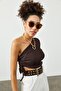 Women's Brown One Shoulder Gathered Camisole Blouse 2KZK2-12060-18 - 2