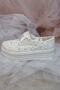 Women's White Wedge Heel Beaded Wedding Dress Shoes