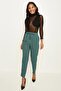 Women's Petrol Green Elastic Waist Relaxed Cut Trousers - 4