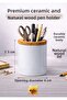 Printed Ceramic Pen Holder with Boho Design and Wooden Detail Desktop Pen Holder - 2