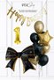 Black Gold Theme Birthday Balloon Set with Bow, Star and Balloon Banner