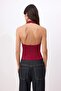 Burgundy Fitted/Bodycon Halter Neck Sleeveless Soft Knitted Blouse Twoss26Bz00625 - 8
