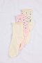 Ecru-Pink 3-Piece Cotton Blend Floral Baby Overlock Knitted Socks Thmss26Co00023 - 2