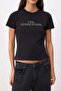 Black Slogan Fitted Short Sleeve Cotton Ribbed Knitted T-Shirt Twoss26Ts00129 - 9