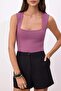 Plum Bodycon Square Neck Sleeveless Snap Fastener Polyamide Knitted Bodysuit Twoss26Bd00028 - 3