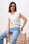 Ecru Fitted/Bodycon Raglan Sleeve Short Sleeve Soft Knitted Blouse Twoss26Bz00526