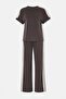 Brown Striped Piqué Modal Comfortable Fabric Top and Bottom Set Tdrss26Au00019 - 4