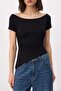 Siyah Fitted/Vücuda Oturan Carmen Yaka Kısa Kollu Yumuşak Örme Bluz TWOSS26BZ00730 - 3