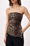 Çok Renkli Leopar Fitted/Vücuda Oturan Straplez Kolsuz Örme Bluz TWOSS26BZ00668 - 3