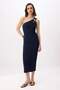 Lacivert Bodycon Asimetrik Yaka Kolsuz Aksesuar Detaylı Midi Esnek Örme Elbise TWOSS26EL00199
