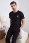 Black Regular Fit Printed Short Sleeve Knitted Pajamas Set Tmnss25Pt00040
