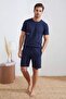 Navy Blue Reguar Fit Printed Knitted Shorts Pajama Set Tmnss24Pt00001 - 2