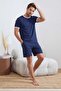 Indigo Regular Fit Yaka Ve Kol Kontrast Detaylı Pamuklu Pijama Takımı TMNSS26PT00016