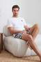 Ecru-Navy Regular Cut Palm Patterned Cotton T-Shirt-Shorts Pajama Set Tmnss26Pt00023