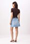Premium Açık Mavi Özel Kumaş Kemerli Az Esnek Mini Denim Etek TWOSS26ET00097 - 5
