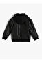 Hooded Jacket Leather Look Zipper Detailed Snap Closure - 3
