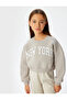 Crop Sweatshirt Oversize Slogan Printed Crew Neck Ribbed Cotton Blend - 2