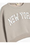 Crop Sweatshirt Oversize Slogan Printed Crew Neck Ribbed Cotton Blend - 5