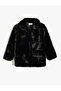 Faux Fur Peter Pan Collar Black Girl's Coat 5Wkg20001Aw - 3
