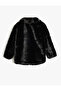 Faux Fur Peter Pan Collar Black Girl's Coat 5Wkg20001Aw - 4