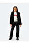 Faux Fur Peter Pan Collar Black Girl's Coat 5Wkg20001Aw