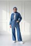 Adelia Double Pocketed Wide-Leg Pant Denim Suit-Ls5841 Blue