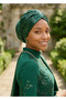 Sequined Lined Green Ready-Made Turban Hijab Evening Dress Bonnet - 8
