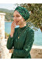Patterned Cross-Cut Combed Cotton Green Navy Blue Floral Ready-Made Turban Hijab Pool Cap Suitable for Medical Use - 8
