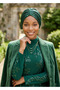 Sequined Lined Green Ready-Made Turban Hijab Evening Dress Bonnet - 7