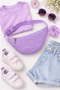 Parachute Fabric Flower Set of Quilted with Faux Detail, Girl's Waist Bag with Faux Detail, Purple Girl's Waist Bag - 5