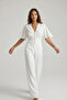 Risor Bele Oturan Volan Kollu Ajur Jakarlı Stylish Buttoned Crop Women's Cardigan & Combed Cotton Cardigan - Ecru - 4