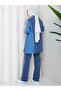 3 Piece Women's Sports Set Two Thread Pa Cotton Ot Detailed Striped Set N-05500 _ Blue - 3