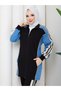 3 Piece Women's Sports Set Two Thread Pa Cotton Ot Detailed Striped Set N-05500 _ Black - 3